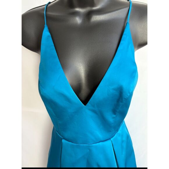 TOPSHOP Royal Blue Spaghetti Strap Satin Mini Dress Prom Cocktail Formal sz 2 - Picture 2 of 10
